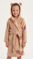 Халат для девочек HW Сердца р.98-104 бежевый с рисунком 0339