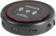 USB-хаб Promate CenterHub USB-C PD/10W Wireless Charger/HDMI/2xUSB 3.0/USB-C 3.1/RJ45 Maroon