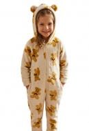 Кигуруми-пижама для девочек HW принт Медвежонок р.134-140 коричневый/розовый 0348