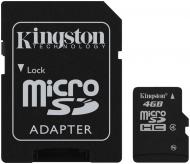 Карта пам'яті Kingston microSDHC 4GB Class 4 + SD adapter