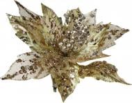 Декорация новогодняя Пуансетия с паетками 16 см