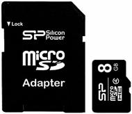 Карта памяти Silicon Power microSDHC 8GB Class 4 + SD adapter