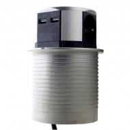 Розетка портативная мебельная + USB двойная с заземлением ElectroHouse без шторок без крышки серебристый EH-AR-305