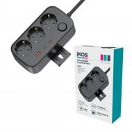 Мережевий фільтр IKOS F33S-CUPD із заземленням 3 гн. чорний 1,4 м 0026-CES