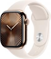 Смарт-годинник Apple Watch Series 10 GPS + Cellular 42mm Gold Titanium Case with Starlight Sport Band - M/L (MX073QH/A)