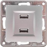 Розетка USB двойная LXL Tesla серебристый металлик TLXL3533A silver metallic