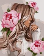 Картина по номерам Девушка с розовыми пионами 40x50 см Santi