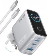 Зарядное устройство Anker GaN Charger 100 Вт 2xUSB-C PD 1xUSB-A + кабель Type-C Silver (B121BG41)