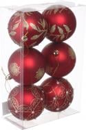 Набір ялинкових куль Орнамент червоний матовий d 80 мм 6 шт./уп.