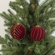 Шар пластиковый флокированный дизайн в ассортименте d 80 мм красный с золотым 25MSC-34S