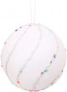 Шар новогодний Китай с бисером d 100 мм белый YE2072W