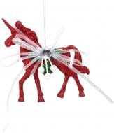 Декорація новорічна Китай Єдиноріг з декором YE523R 11 см червоний