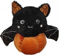 Декорация Хэллоуин летучая мышь на тыкве черная с оранжевым 39х21х32 см