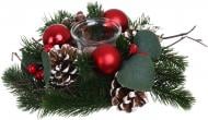 Подсвечник хвойный с шарами, ягодами и шишками 24x8 см красный WJ242081
