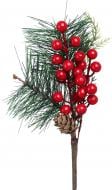 Гілочка декоративна пучечок червоних ягід з шишкою 24 см DYT24-230
