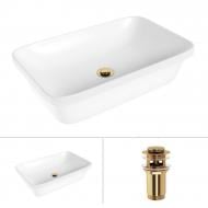 Умивальник Helmken 37060000 2 в 1: прямокутний 60 см із донним клапаном Сlick-clack, золото Умивальник Helmken 37060000 2 в 1: прямокутний 60 см із донним клапаном Сlick-clack, золото