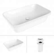 Умивальник Helmken 37060000 2 в 1: прямокутний 60 см із донним клапаном Сlick-clack, білий матовий Умивальник Helmken 37060000 2 в 1: прямокутний 60 см із донним клапаном Сlick-clack, білий матовий