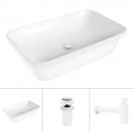 Умивальник Helmken 37060000 3 в 1: прямокутний 60 см, із сифоном і донним клапаном Сlick-clack, білий матовий Умивальник Helmken 37060000 3 в 1: прямокутний 60 см, із сифоном і донним клапаном Сlick-clack, білий матовий