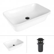 Умивальник Helmken 37060000 2 в 1: прямокутний 60 см із донним клапаном Сlick-clack, чорний матовий Умивальник Helmken 37060000 2 в 1: прямокутний 60 см із донним клапаном Сlick-clack, чорний матовий