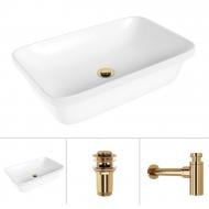 Умивальник Helmken 37060000 3 в 1: прямокутний 60 см, із сифоном і донним клапаном Сlick-clack, золото Умивальник Helmken 37060000 3 в 1: прямокутний 60 см, із сифоном і донним клапаном Сlick-clack, золото