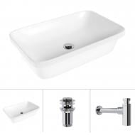 Умивальник Helmken 37060000 3 в 1: прямокутний 60 см, із сифоном і донним клапаном Сlick-clack, хром Умивальник Helmken 37060000 3 в 1: прямокутний 60 см, із сифоном і донним клапаном Сlick-clack, хром