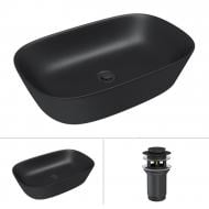 Умывальник Helmken 39360001 2 в 1: прямоугольный 60 см с донным клапаном Сlick-clack, черный матовый