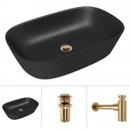 Умывальник Helmken 39360001 3 в 1: прямоугольный 60 см, с сифоном и донным клапаном Сlick-clack, золото