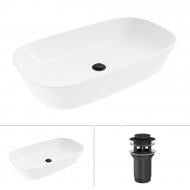 Умывальник Helmken 39370000 2 в 1: овальный 70 см с донным клапаном Сlick-clack, черный матовый