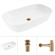Умывальник Helmken 39370000 3 в 1: овальный 70 см, с сифоном и донным клапаном Сlick-clack, золото