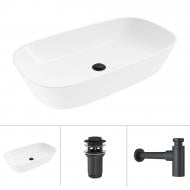 Умывальник Helmken 39370000 3 в 1: овальный 70 см, с сифоном и донным клапаном Сlick-clack, черный матовый