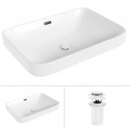 Умивальник Helmken 44152000 2 в 1: прямокутний 52 см, перелив із донним клапаном Сlick-clack, білий матовий Умивальник Helmken 44152000 2 в 1: прямокутний 52 см, перелив із донним клапаном Сlick-clack, білий матовий
