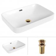 Умивальник Helmken 44152000 2 в 1: прямокутний 52 см, перелив з донним клапаном Сlick-clack, золото Умивальник Helmken 44152000 2 в 1: прямокутний 52 см, перелив з донним клапаном Сlick-clack, золото