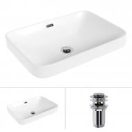 Умивальник Helmken 44152000 2 в 1: прямокутний 52 см, перелив з донним клапаном Сlick-clack, хром Умивальник Helmken 44152000 2 в 1: прямокутний 52 см, перелив з донним клапаном Сlick-clack, хром