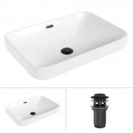 Умивальник Helmken 44152000 2 в 1: прямокутний 52 см, перелив з донним клапаном Сlick-clack, чорний матовий Умивальник Helmken 44152000 2 в 1: прямокутний 52 см, перелив з донним клапаном Сlick-clack, чорний матовий