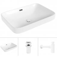 Умивальник Helmken 44152000 3 в 1: прямокутний 52 см, перелив, із сифоном і донним клапаном Сlick-clack, білий матовий Умивальник Helmken 44152000 3 в 1: прямокутний 52 см, перелив, із сифоном і донним клапаном Сlick-clack, білий матовий