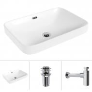 Умивальник Helmken 44152000 3 в 1: прямокутний 52 см, перелив, із сифоном і донним клапаном Сlick-clack, хром Умивальник Helmken 44152000 3 в 1: прямокутний 52 см, перелив, із сифоном і донним клапаном Сlick-clack, хром