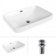 Умывальник Helmken 44156000 2 в 1: прямоугольный 56 см, перелив с донным клапаном Сlick-clack, хром