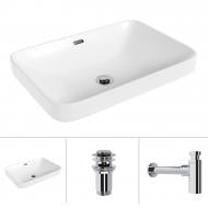 Умивальник Helmken 44156000 3 в 1: прямокутний 56 см, перелив, із сифоном і донним клапаном Сlick-clack, хром Умивальник Helmken 44156000 3 в 1: прямокутний 56 см, перелив, із сифоном і донним клапаном Сlick-clack, хром