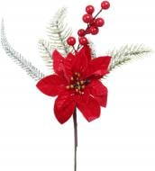 Цветок декоративный пуансетия с хвоей и ягодами 30 см красный
