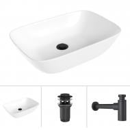 Умывальник Helmken 45450000 3 в 1: прямоугольный 50,5 см, с сифоном и донным клапаном Сlick-clack, черный матовый