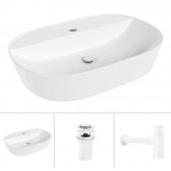 Умивальник з отвором Helmken 46060000 3 в 1: овальний 60 см із сифоном і донним клапаном Сlick-clack, білий матовий