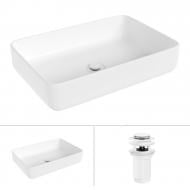 Умывальник Helmken 48750000 2 в 1: прямоугольный 50 см с донным клапаном Сlick-clack, белый матовый