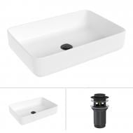 Умывальник Helmken 48750000 2 в 1: прямоугольный 50 см с донным клапаном Сlick-clack, черный матовый