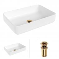 Умывальник Helmken 48750000 2 в 1: прямоугольный 50 см с донным клапаном Сlick-clack, золото