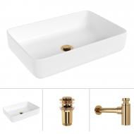 Умывальник Helmken 48750000 3 в 1: прямоугольный 50 см, с сифоном и донным клапаном Сlick-clack, золото
