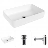 Умывальник Helmken 48750000 3 в 1: прямоугольный 50 см, с сифоном и донным клапаном Сlick-clack, хром