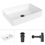 Умывальник Helmken 48750000 3 в 1: прямоугольный 50 см, с сифоном и донным клапаном Сlick-clack, черный матовый