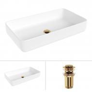 Умывальник Helmken 48760000 2 в 1: прямоугольный 60 см с донным клапаном Сlick-clack, золото Умывальник Helmken 48760000 2 в 1: прямоугольный 60 см с донным клапаном Сlick-clack, золото