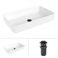 Умывальник Helmken 48760000 2 в 1: прямоугольный 60 см с донным клапаном Сlick-clack, черный матовый