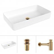 Умывальник Helmken 48760000 3 в 1: прямоугольный 60 см, с сифоном и донным клапаном Сlick-clack, золото
